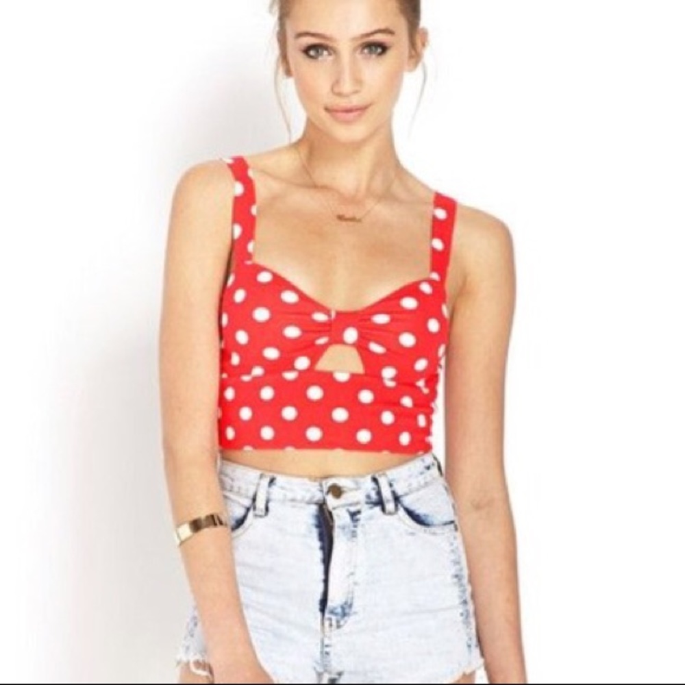 Red & white polka dot crop top, medium, Forever 21